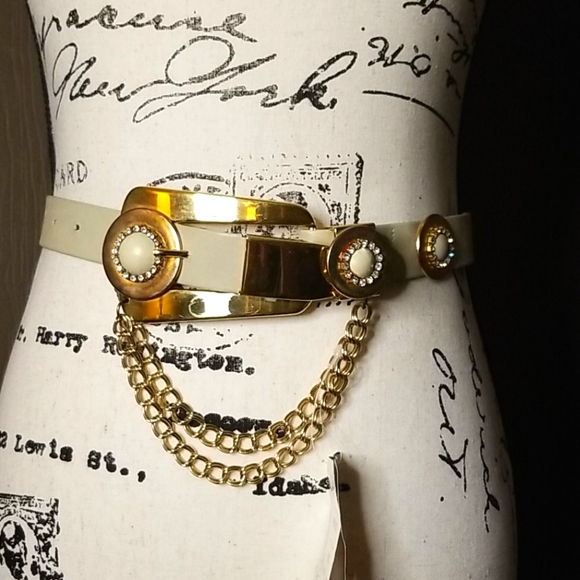 Vintage Pappagallo belt-gold&cream-sz. SMALL - Picture 1 of 11
